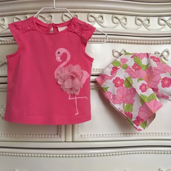 Janie and Jack Other - 2pc JANIE AND JACK pink flamingo short set 3-6m